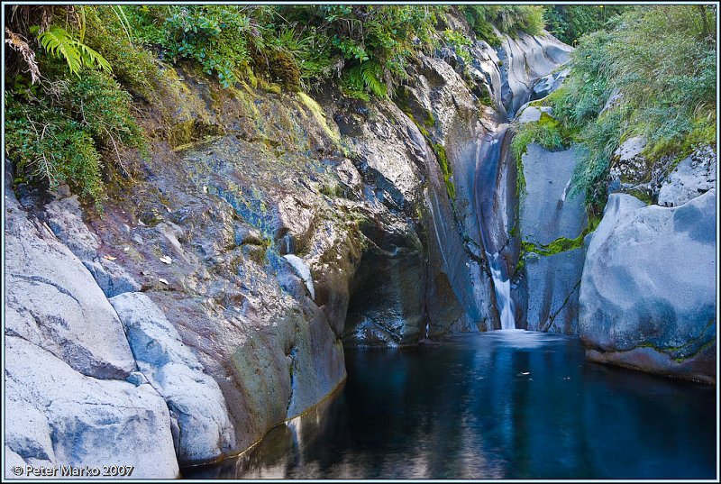 WV8X8298.jpg - Sliding waterfall. Wilkie Pools, Egmont National Park, Taranaki, New Zealand