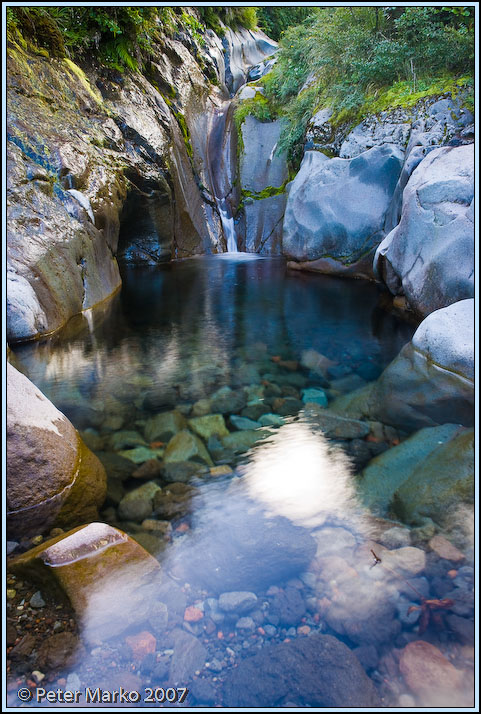 WV8X8301.jpg - Sliding waterfall. Wilkie Pools, Egmont National Park, Taranaki, New Zealand