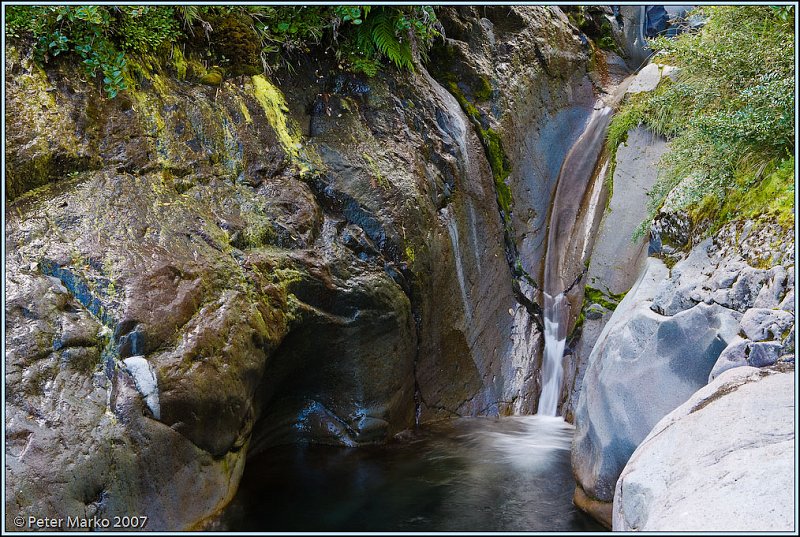 WV8X8309.jpg - Sliding waterfall. Wilkie Pools, Egmont National Park, Taranaki, New Zealand