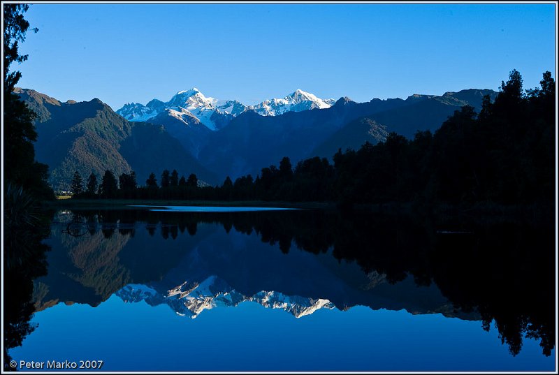 WV8X5909.jpg - Mt. Cook and Mt. Tasman mirroring in Lake Matheson, South Island, New Zealand