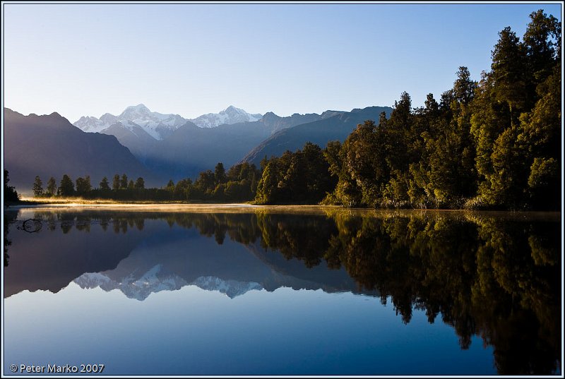 WV8X6016.jpg - Mt. Cook and Mt. Tasman mirroring in Lake Matheson, South Island, New Zealand